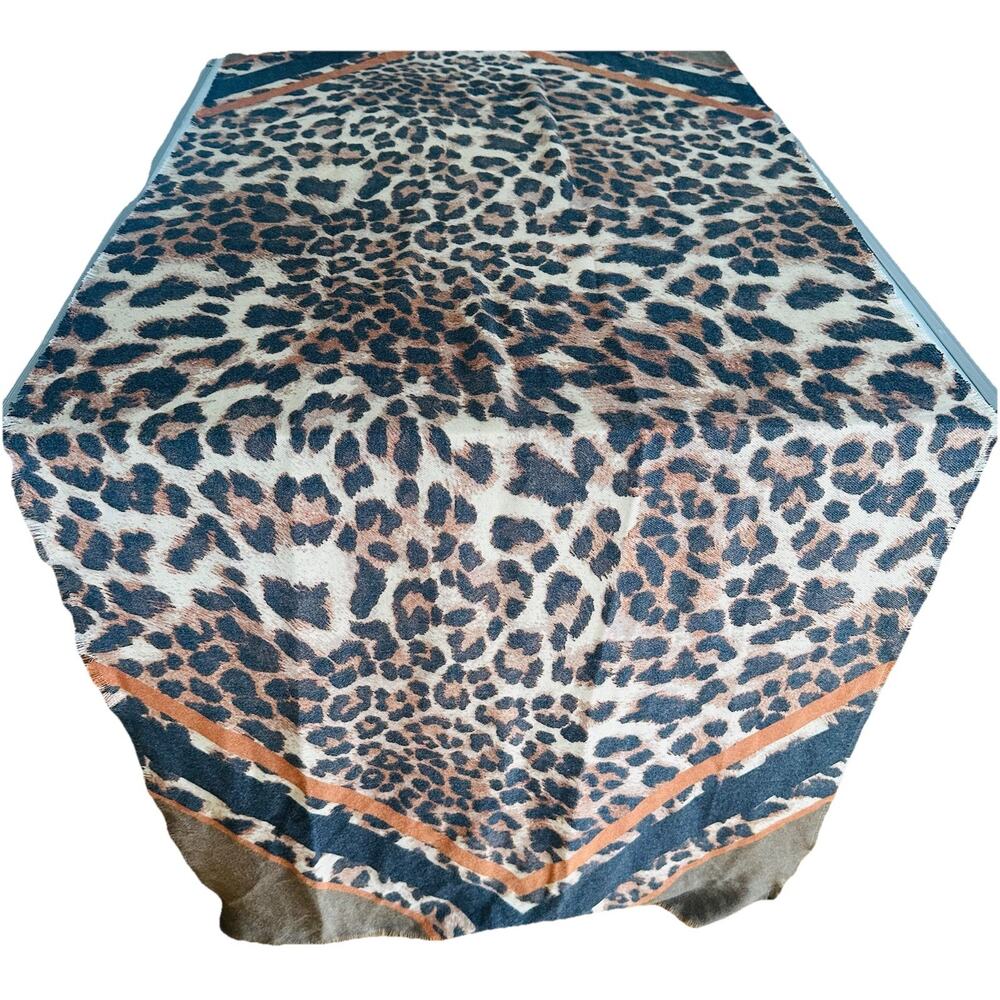 Vince Camuto Scarf Wrap Animal Print Brown Black w/Eyelash Fringe 32" x 76" Chic - Picture 8 of 8